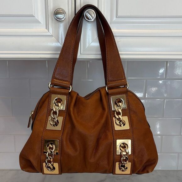 Michael Kors Bag Purse Handbag Leather Gold Chain Inner Pocket Double Strap Hobo - Picture 4 of 16